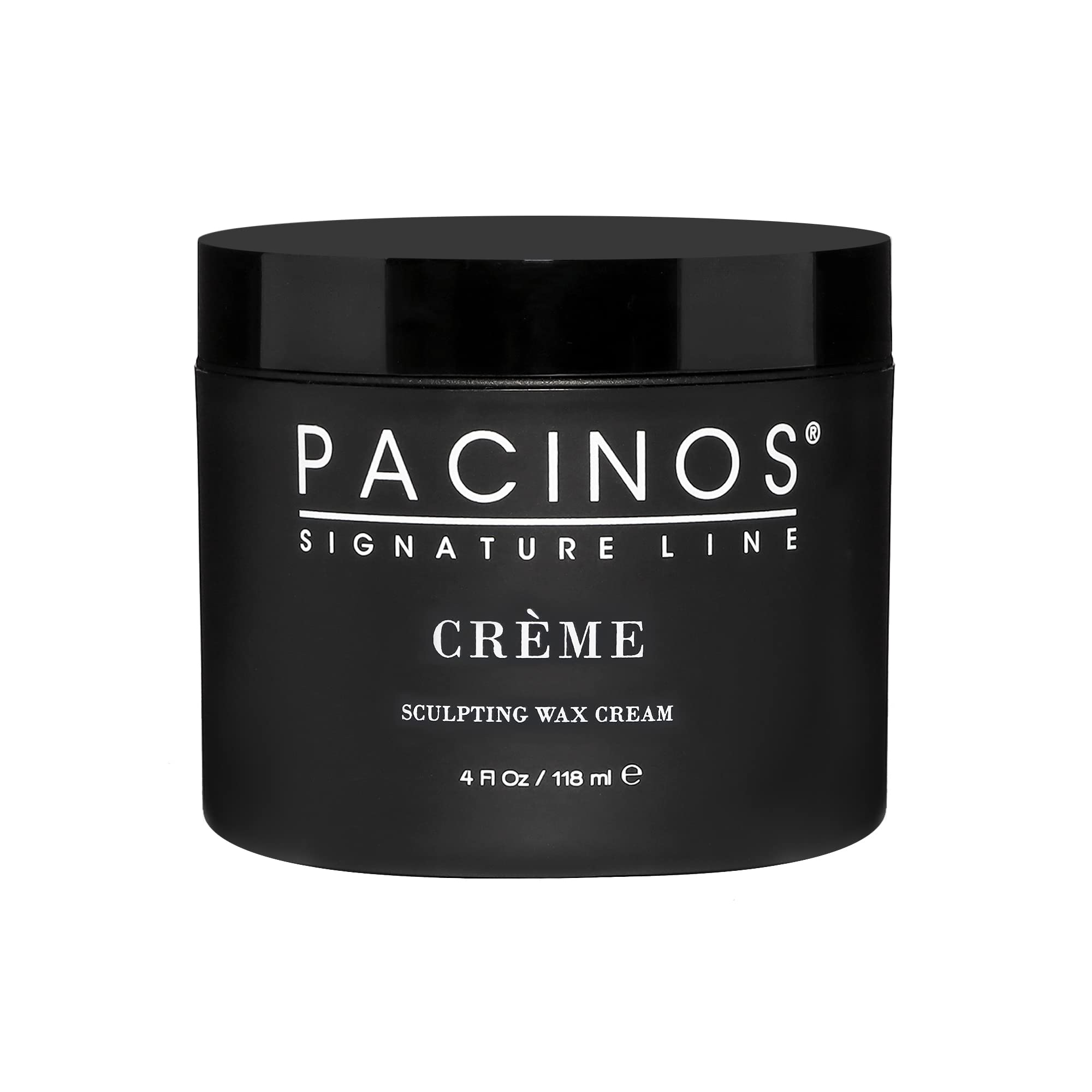 Pacinos Creme Hair Sculpting Wax Cream bottle demonstrates all-day hold for defined, natural-looking style