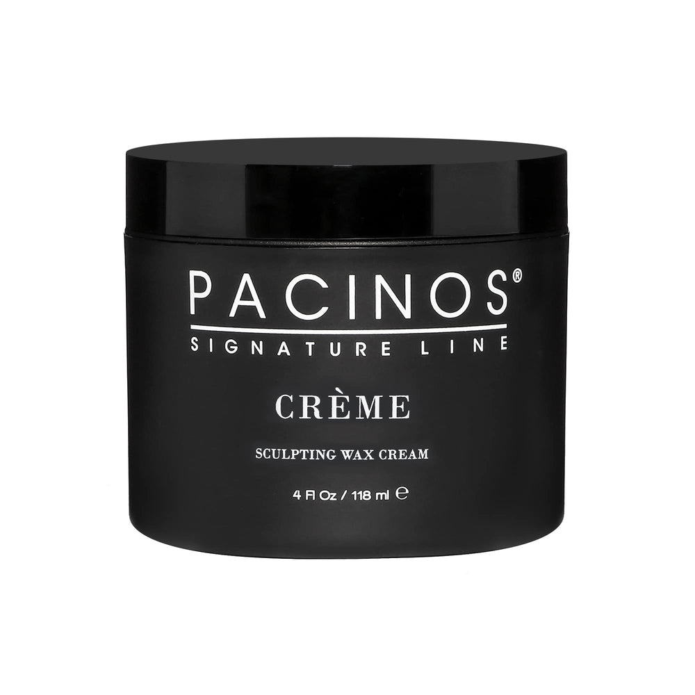 Pacinos Creme Hair Sculpting Wax Cream bottle demonstrates all-day hold for defined, natural-looking style