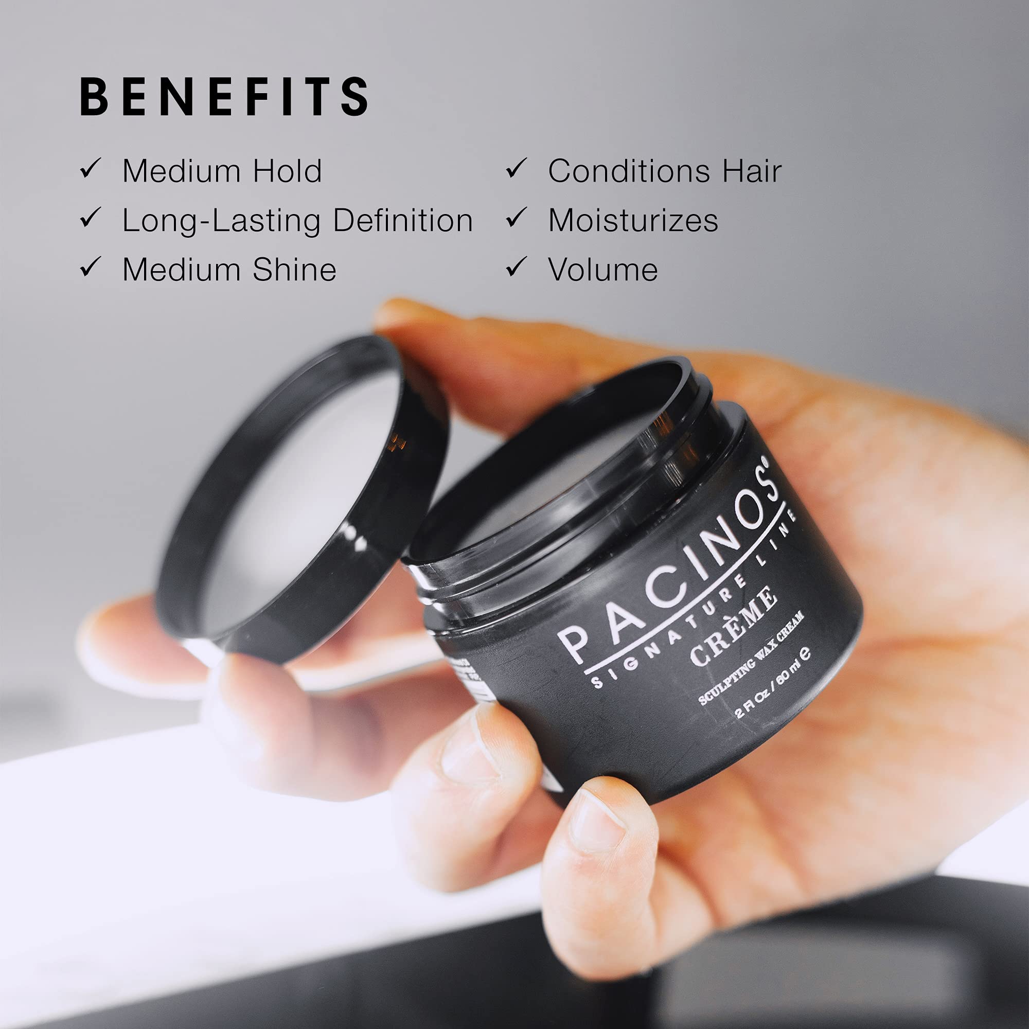 Pacinos Creme Wax Cream dispenser action highlights easy application for quick styling