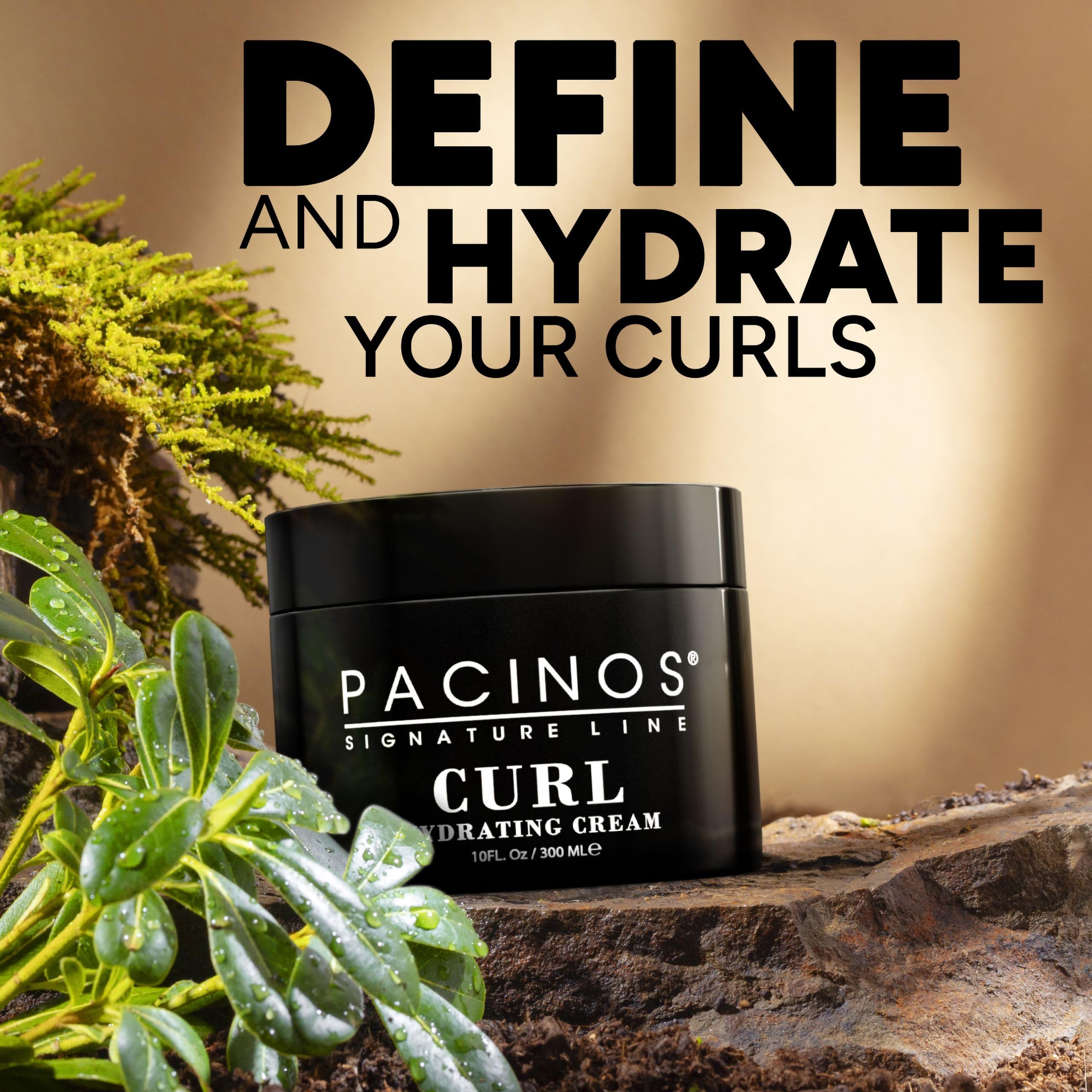 Pacinos Curl Hydrating Cream frizz-melt image suggests smooth, polished results.
