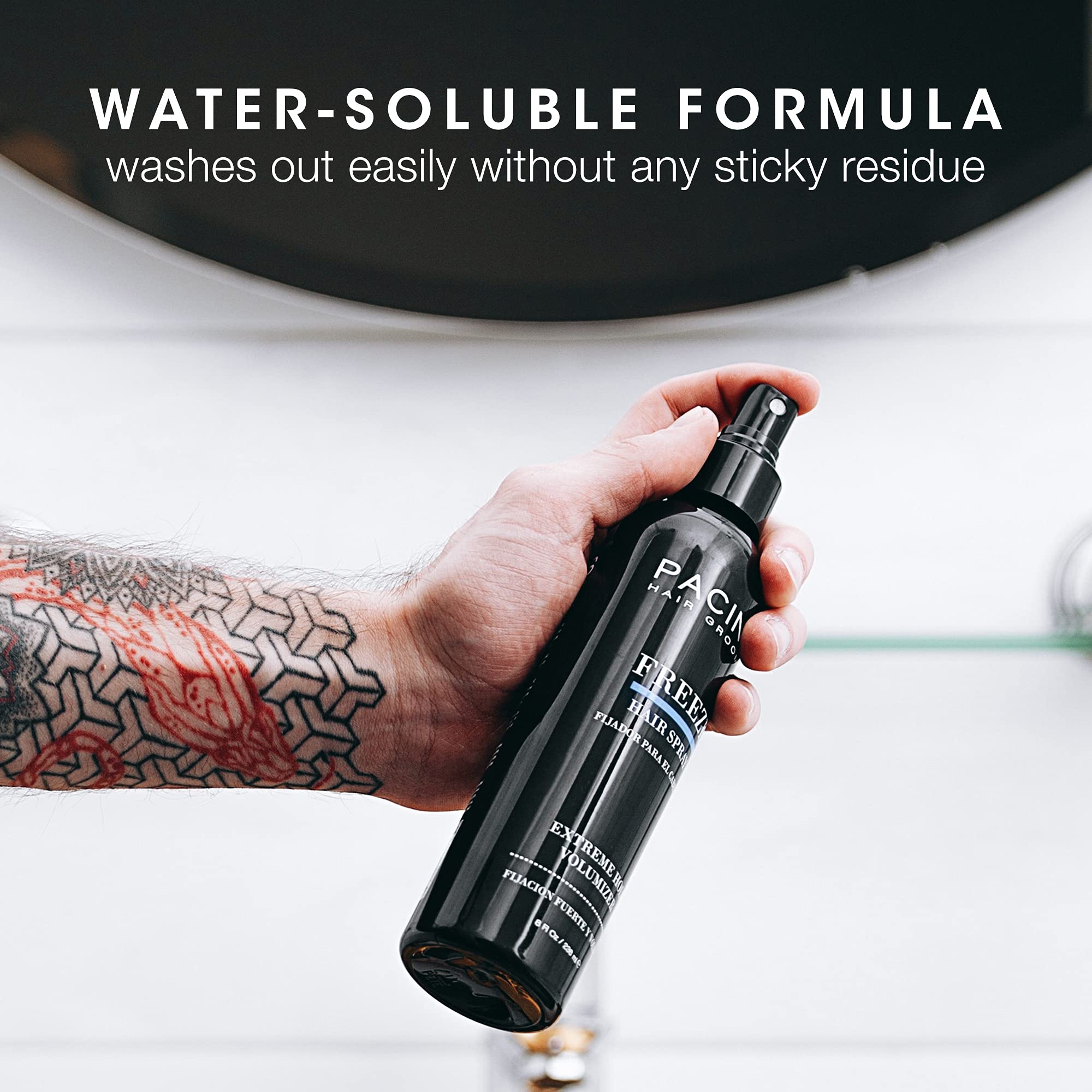 Pacinos Freeze Hair Spray finished-look shot highlights frizz-free sleek style