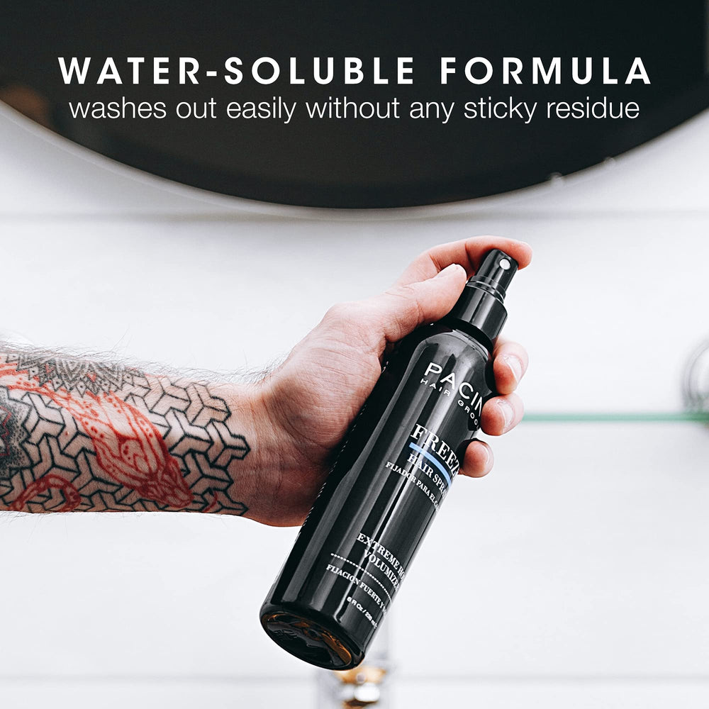 Pacinos Freeze Hair Spray finished-look shot highlights frizz-free sleek style