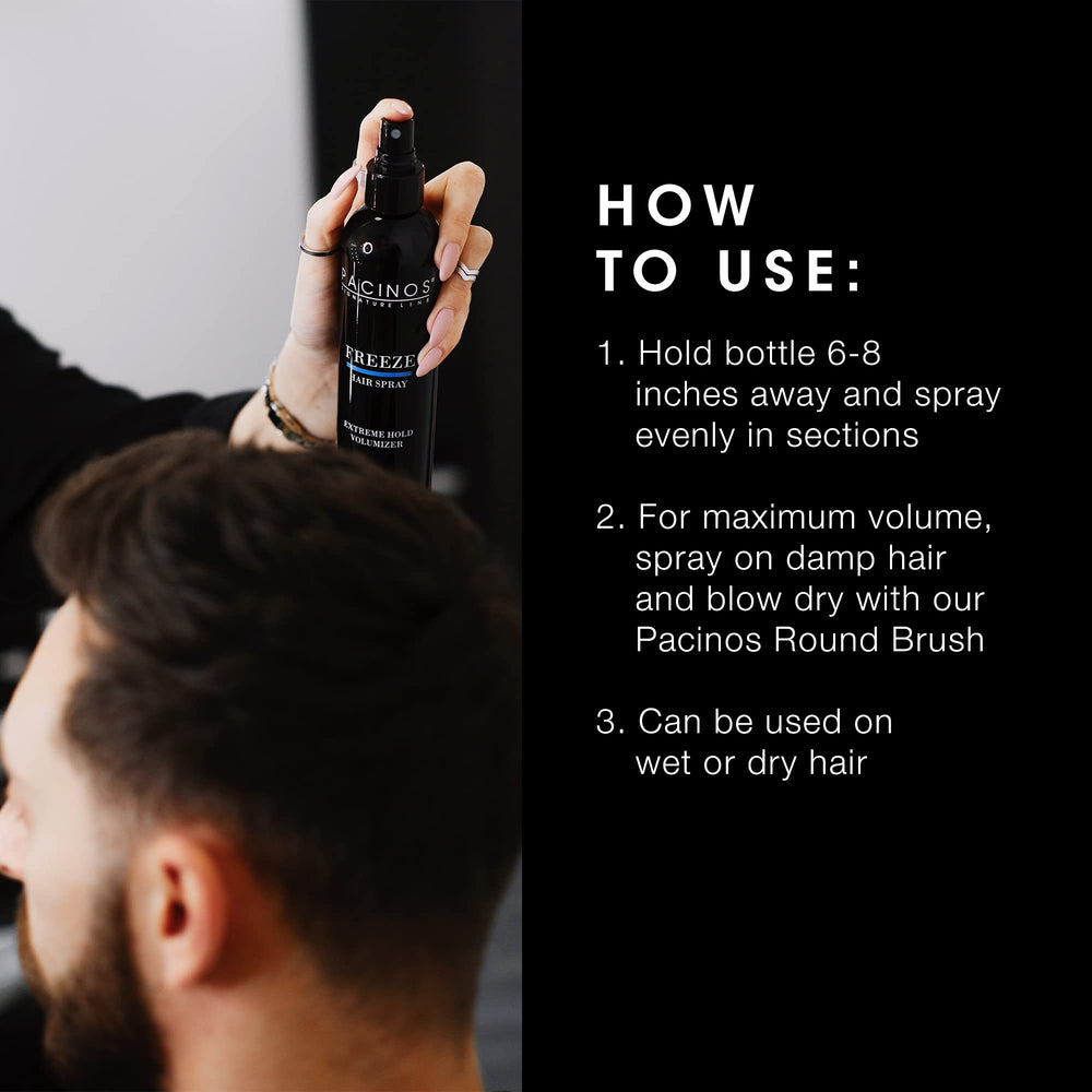 Pacinos Freeze Hair Spray strong-hold performance in a tall can