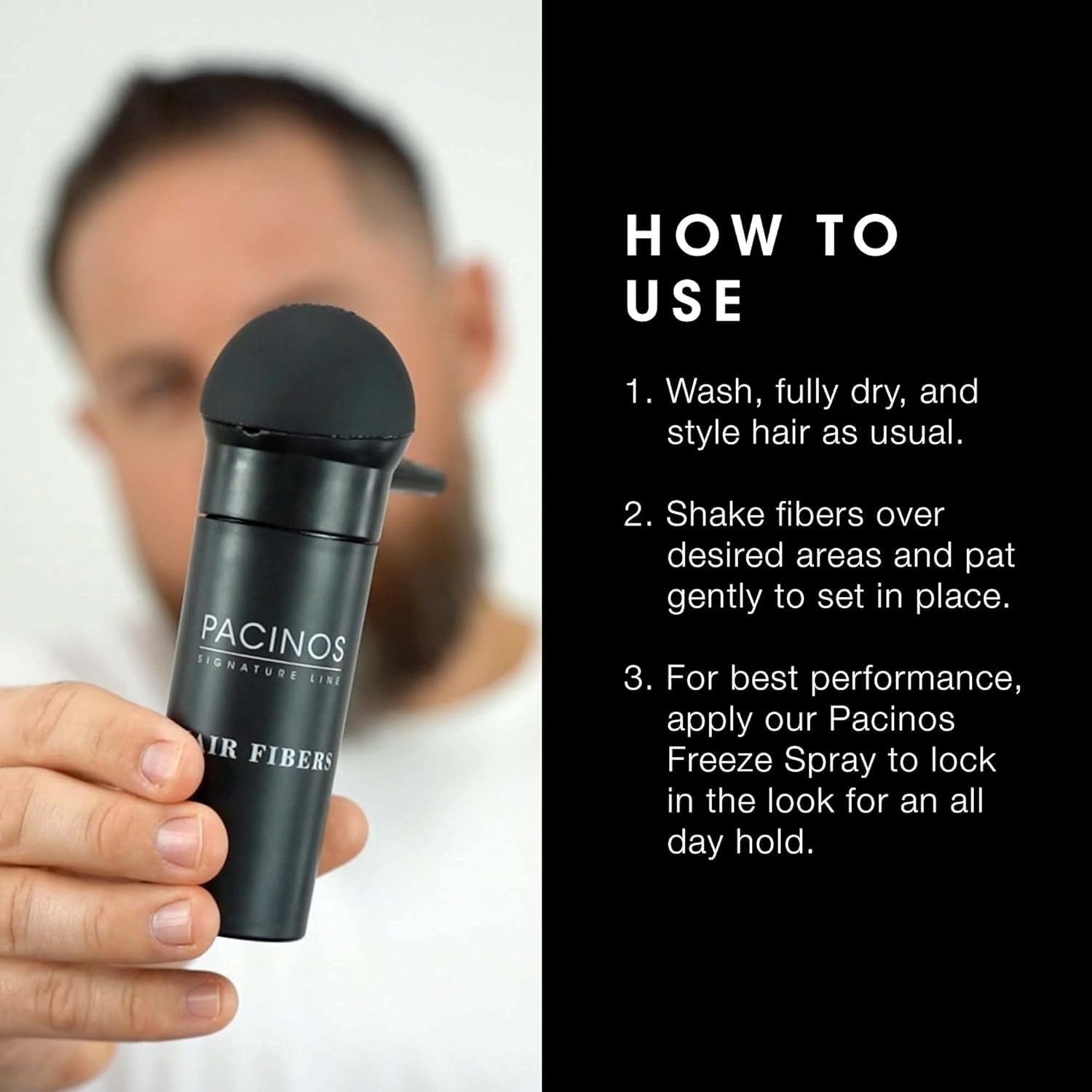 Pacinos Hair Fiber Kit dual-applicator system delivers even coverage