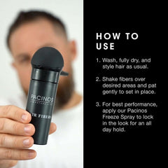 Pacinos Hair Fiber Kit dual-applicator system delivers even coverage