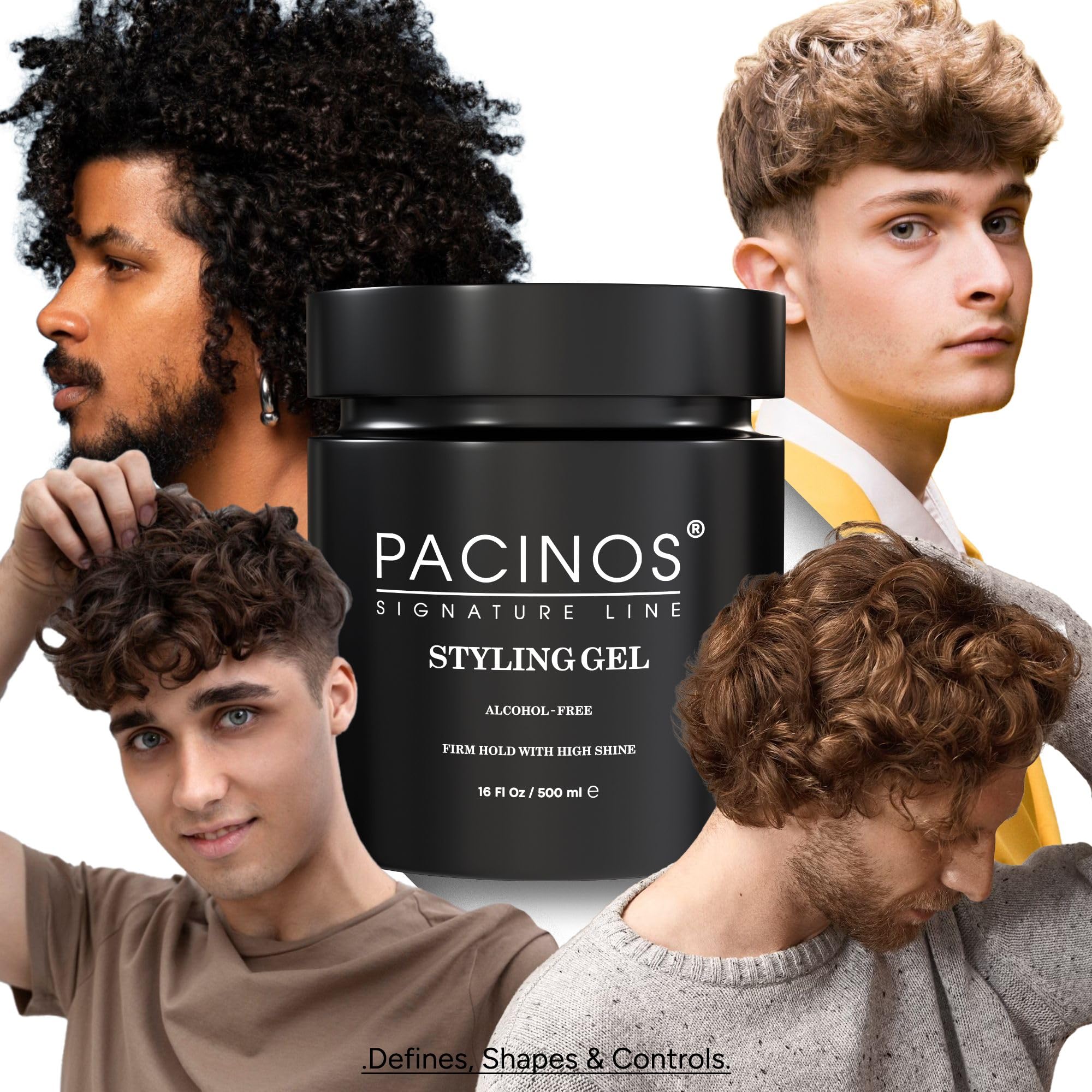 Pacinos Hair Gel application swatch on dry hair illustrates easy-to-apply styling.