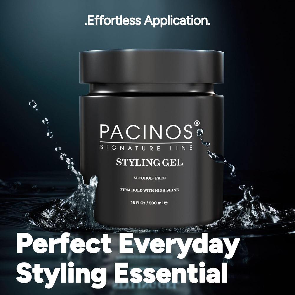 Pacinos Hair Gel professional-quality label signals salon-grade results at home.