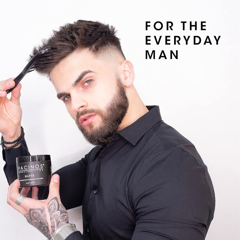 No-flake finish from Pacinos Matte Hair Paste keeps style clean.