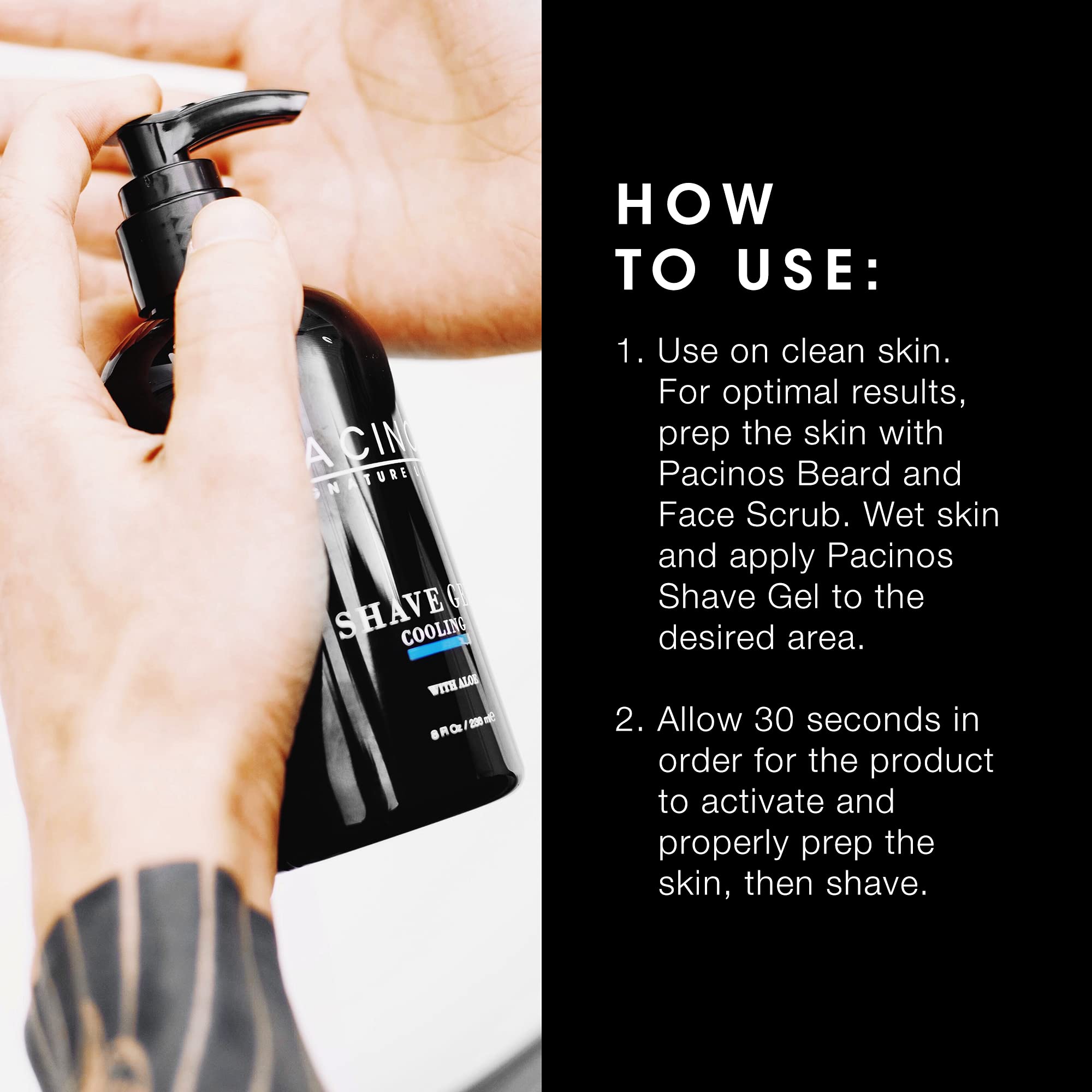 Pacinos Shave Gel clear dye-free formula supports precise beard shaping.