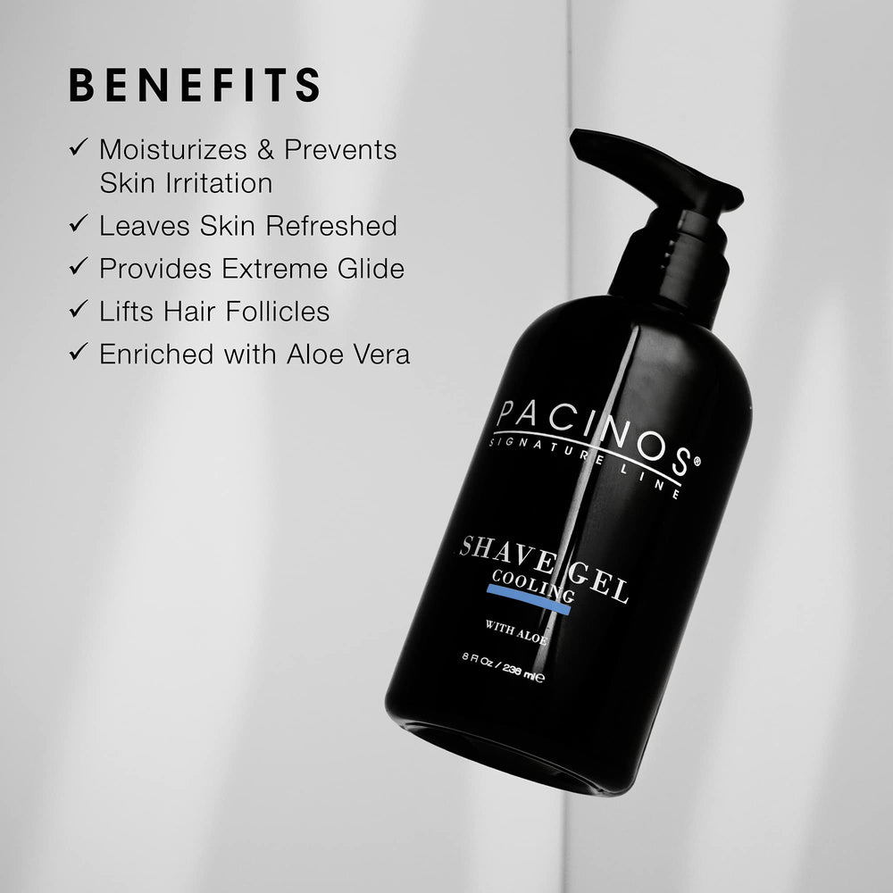 Pacinos Shave Gel on hand shows clear formula for precise beard detailing.