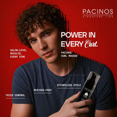 Pacinos mousse dispensing foam view highlighting creamy, lightweight texture for easy styling