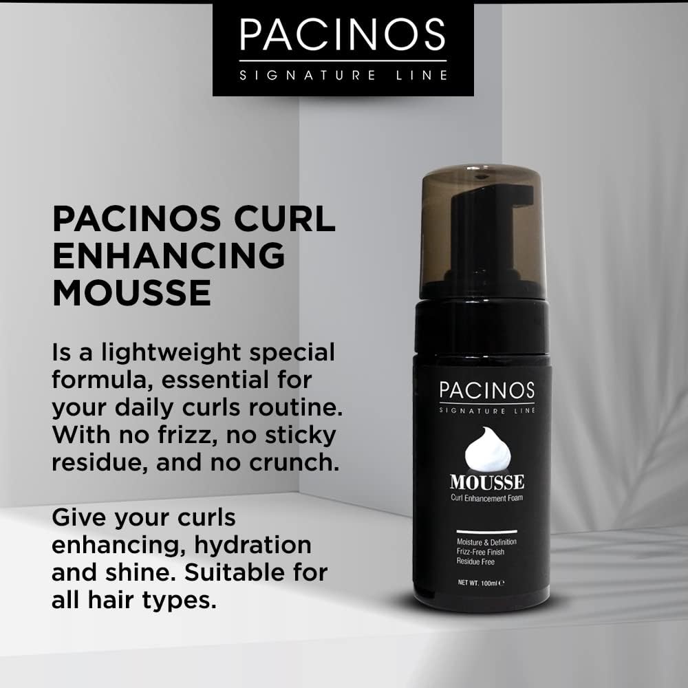 Pacinos curl-control finish on styled hair with bounce and flexible hold
