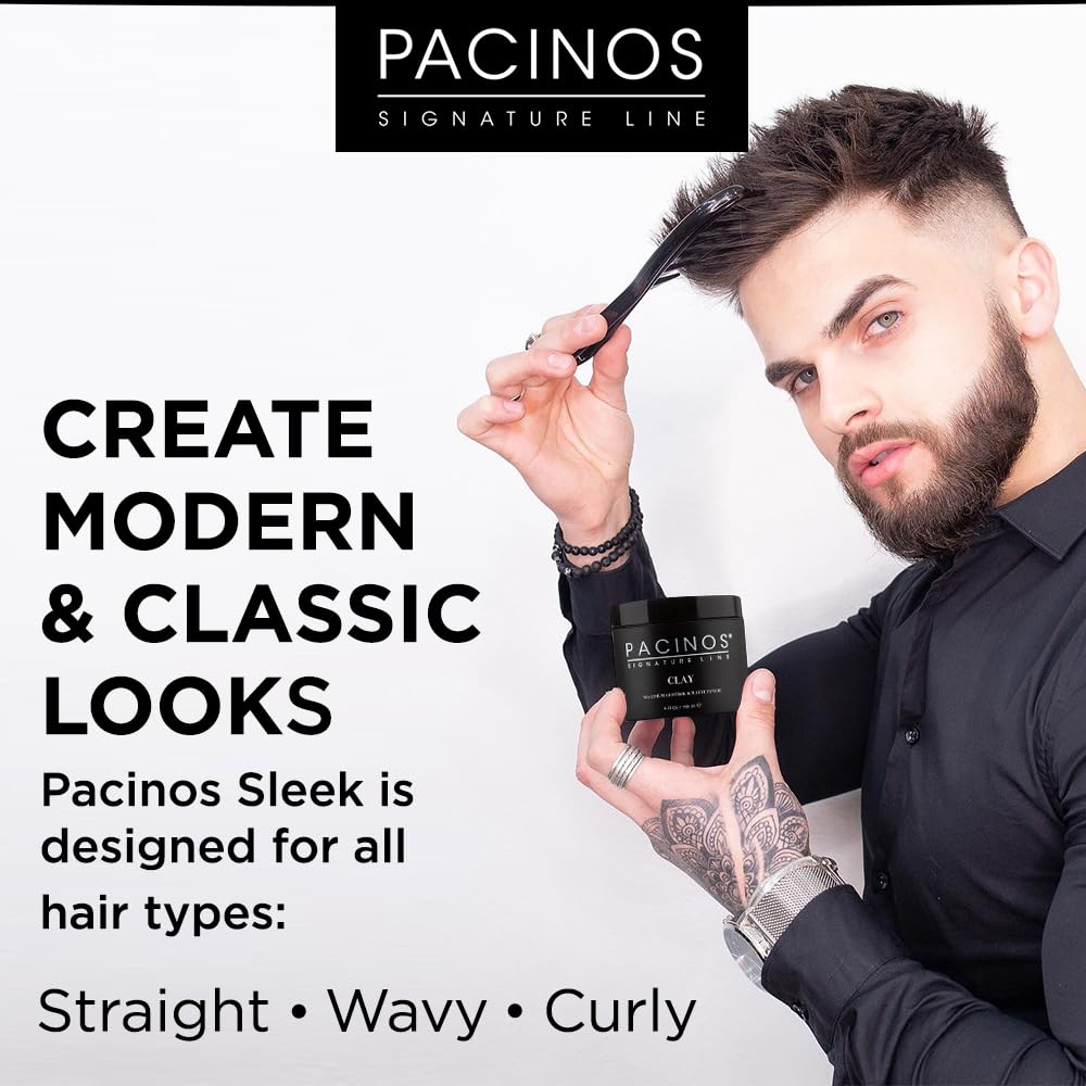 Pacinos SLEEK pomade in action with comb for defined, glossy style