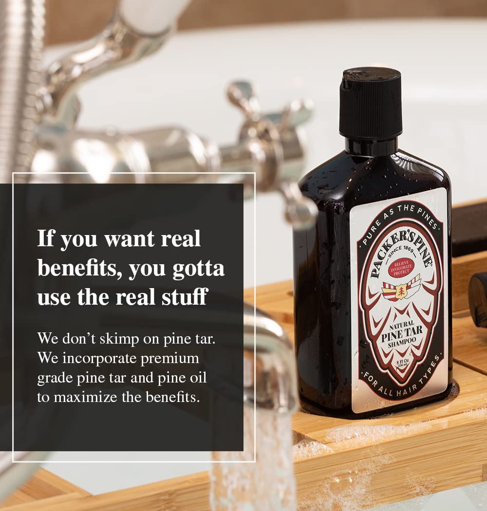 Packer's Pine Tar Conditioner bottle for smooth, manageable hair after wash.