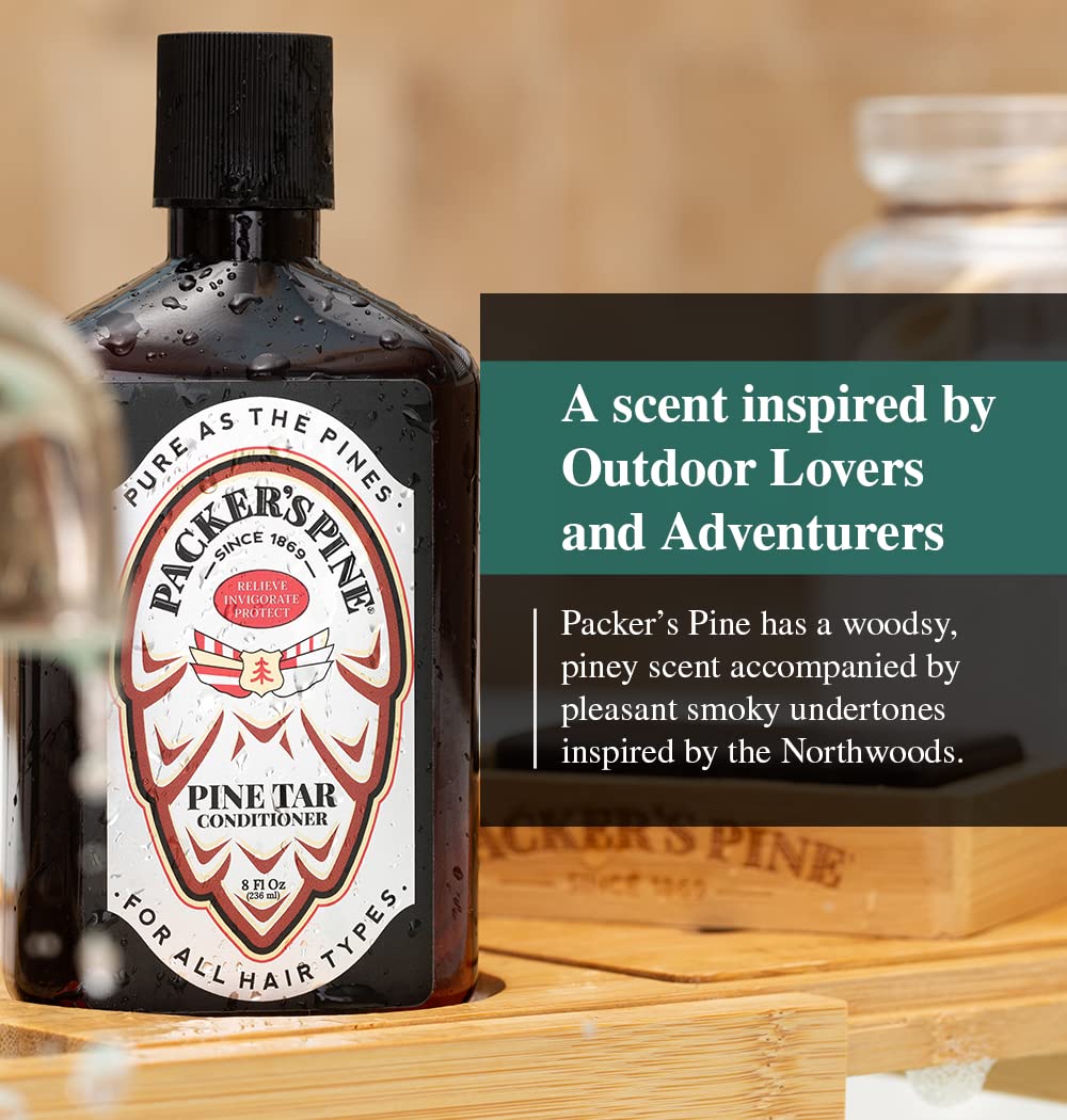 Packer's Pine Tar natural ingredients label communicates clean, paraben-free formula.