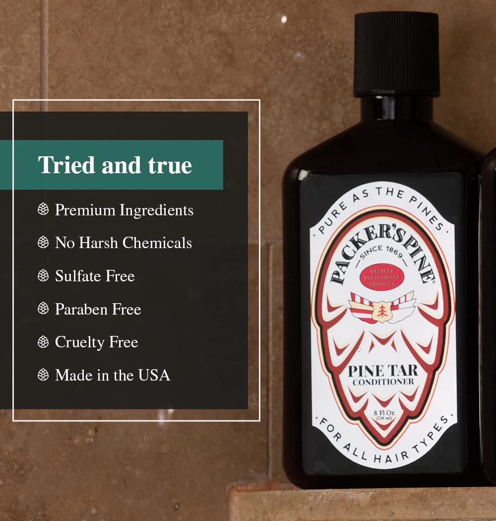 Packer's Pine Tar outdoors scene reflects rugged, nature-inspired shower routine.