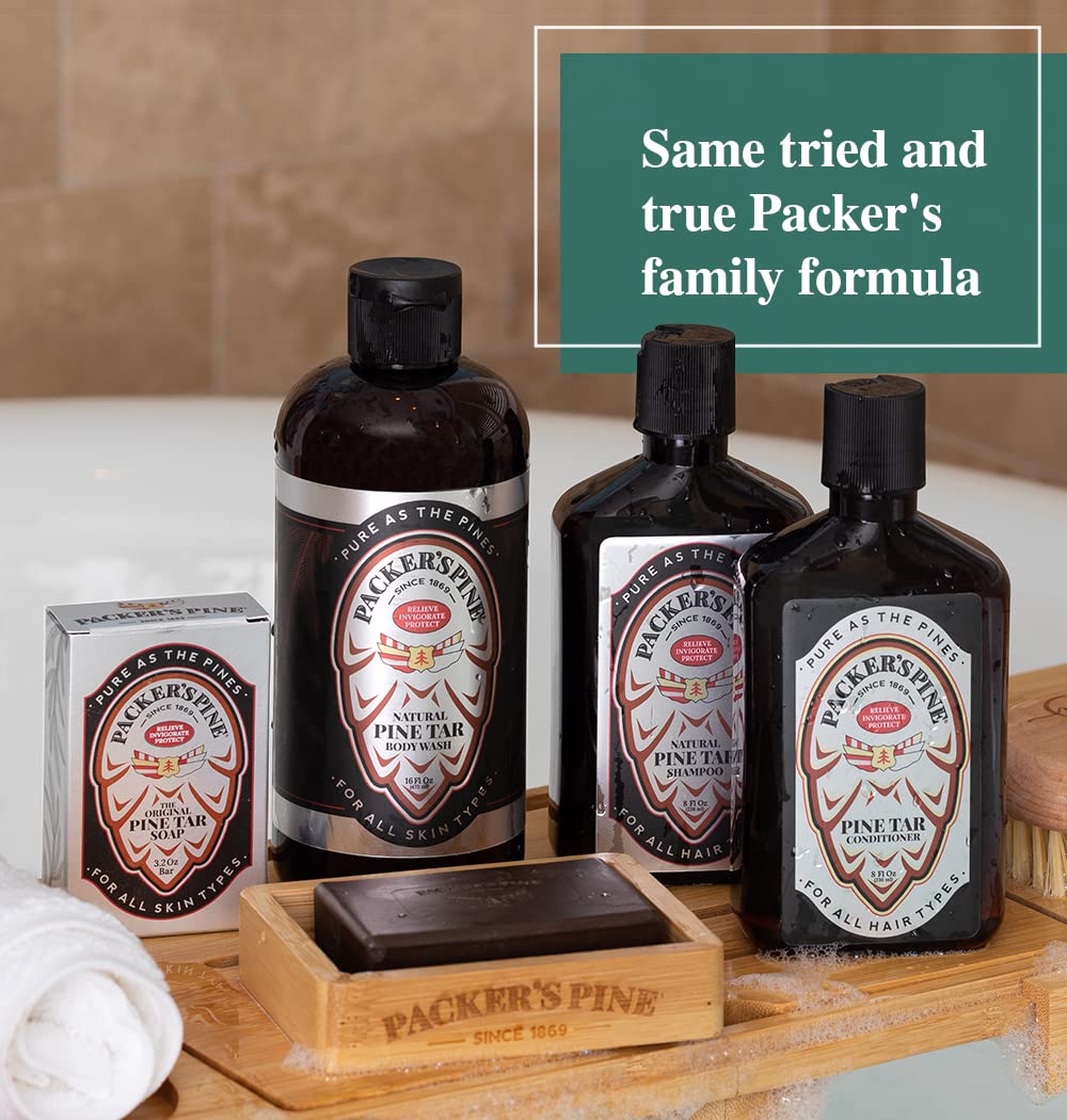 Packer's Pine Tar Soap 3-pack on display for everyday use