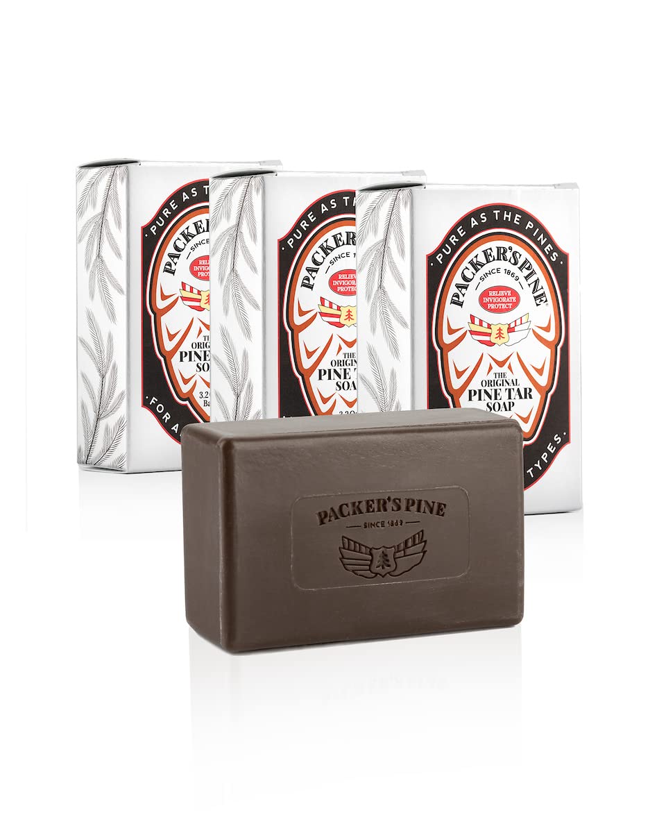 Packer's Pine Tar Soap bar with woodsy lather for rugged cleaning