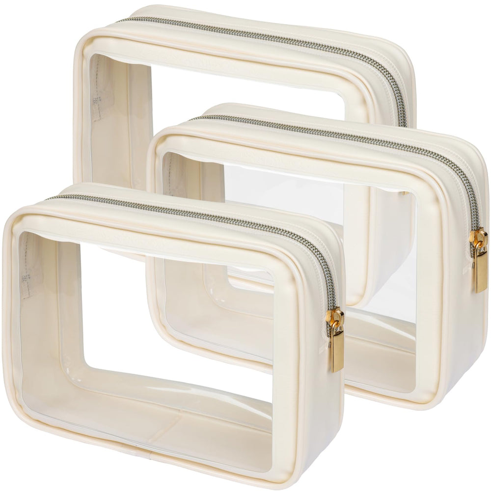 PACKISM clear makeup bag 3 medium front view with beige edge for easy security checks