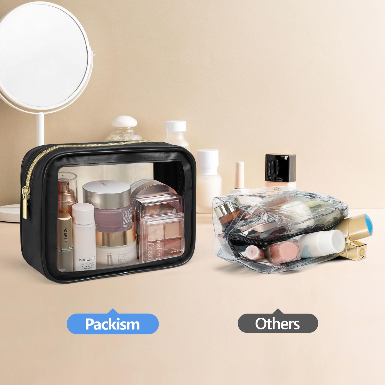 PACKISM Clear Makeup Bag 3 Medium odorless interior supports fresher cosmetics on the go.
