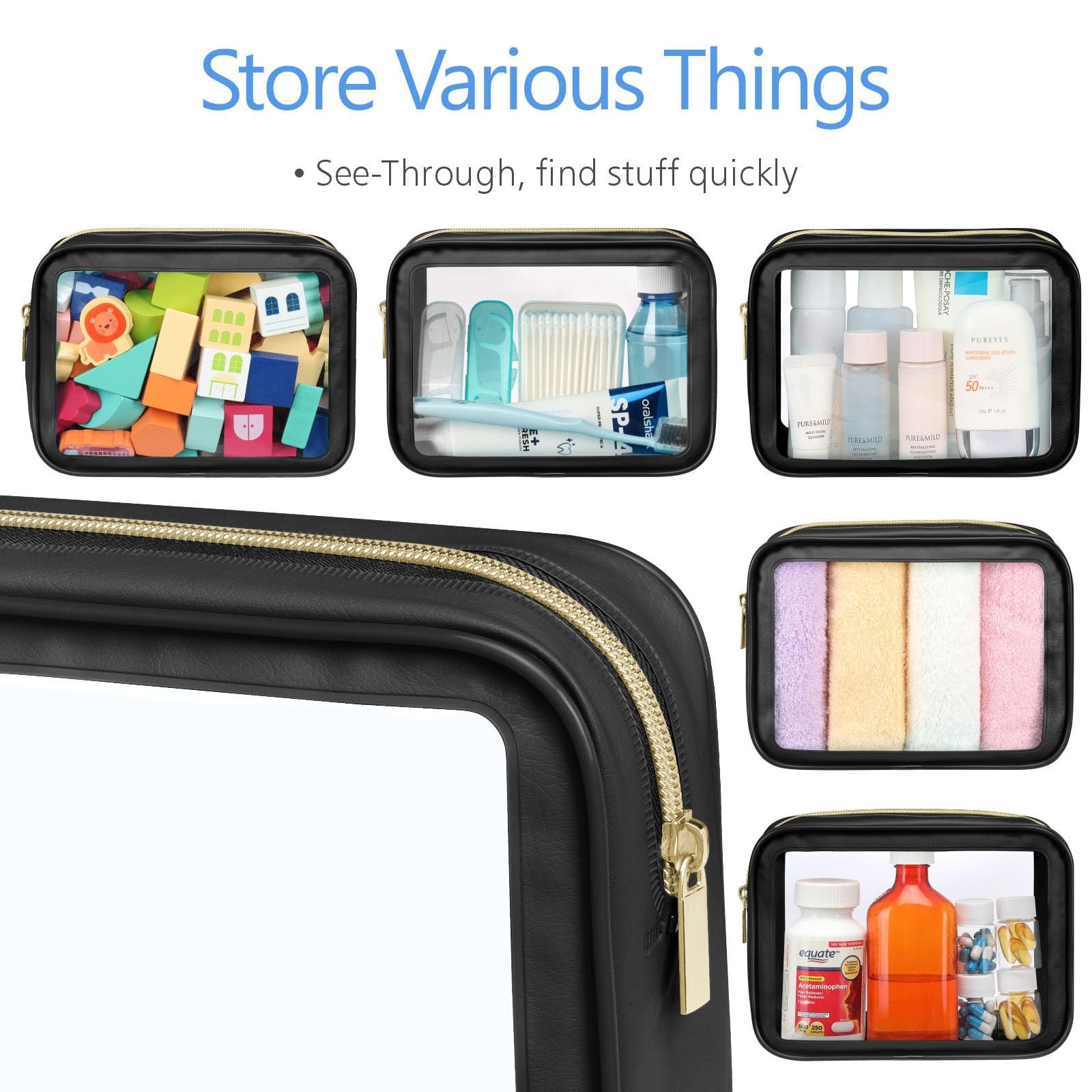 PACKISM Clear Makeup Bag 3 Medium stacked example shows versatile travel kit readiness.