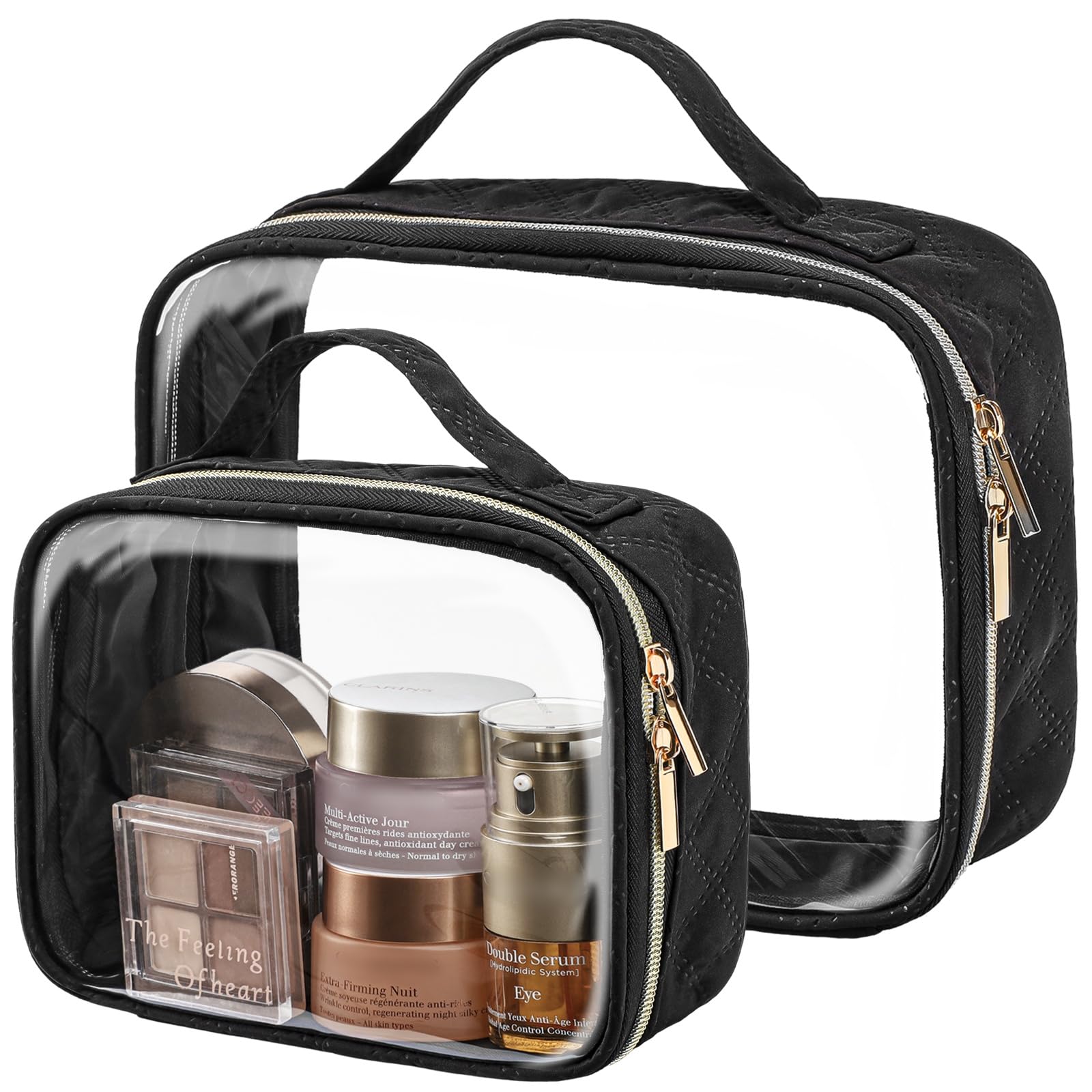 PACKISM clear makeup bag large open shows organized toiletries for quick travel access.