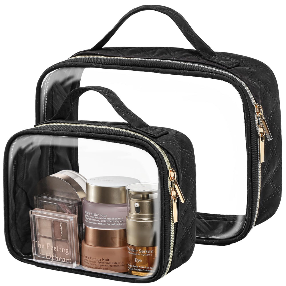 PACKISM clear makeup bag large open shows organized toiletries for quick travel access.