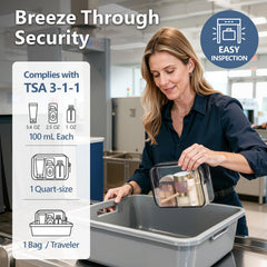 PACKISM clear travel bag shows contents for fast verification at checkpoints.