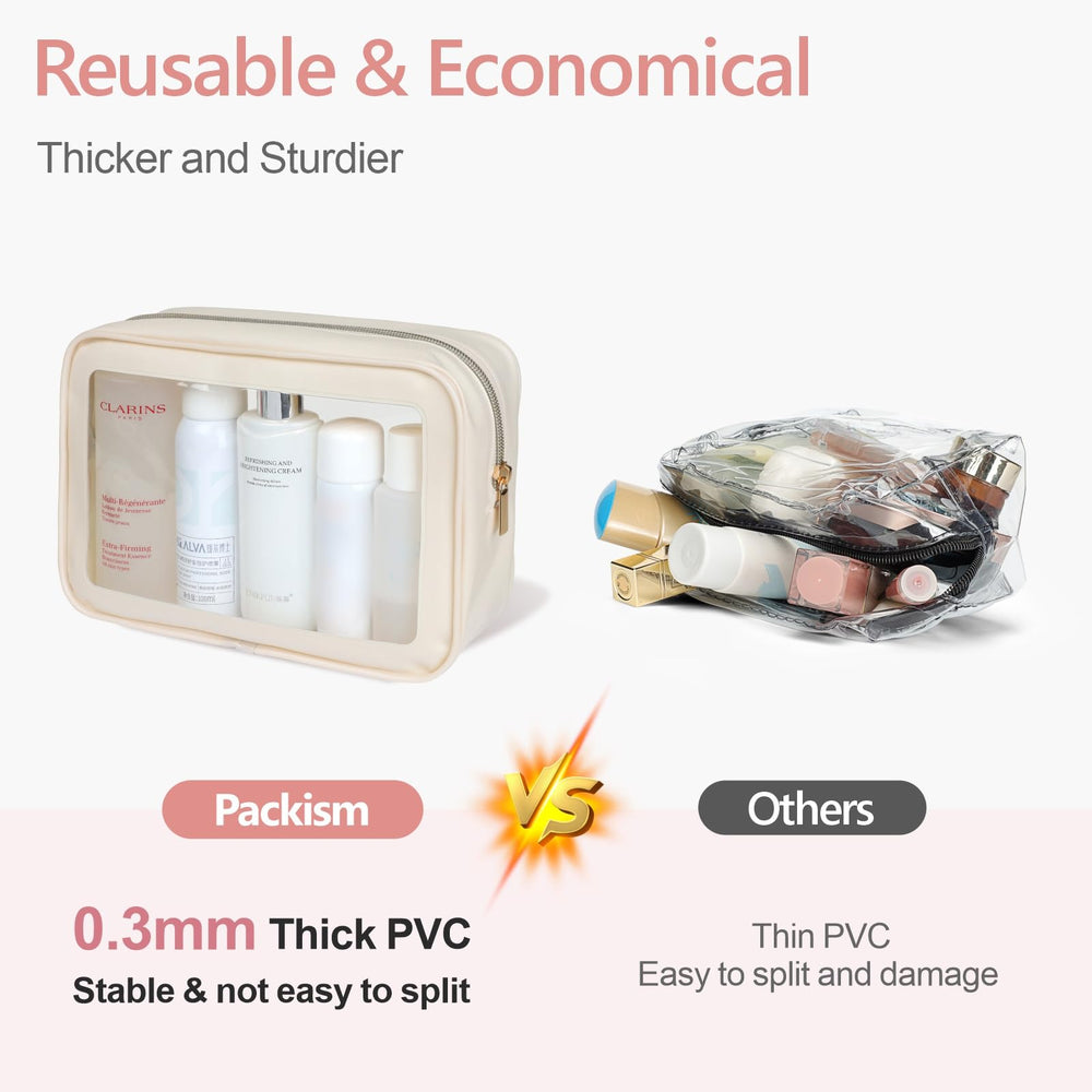 PACKISM color-edged clear bag beige zipper highlights durability and stylish travel storage