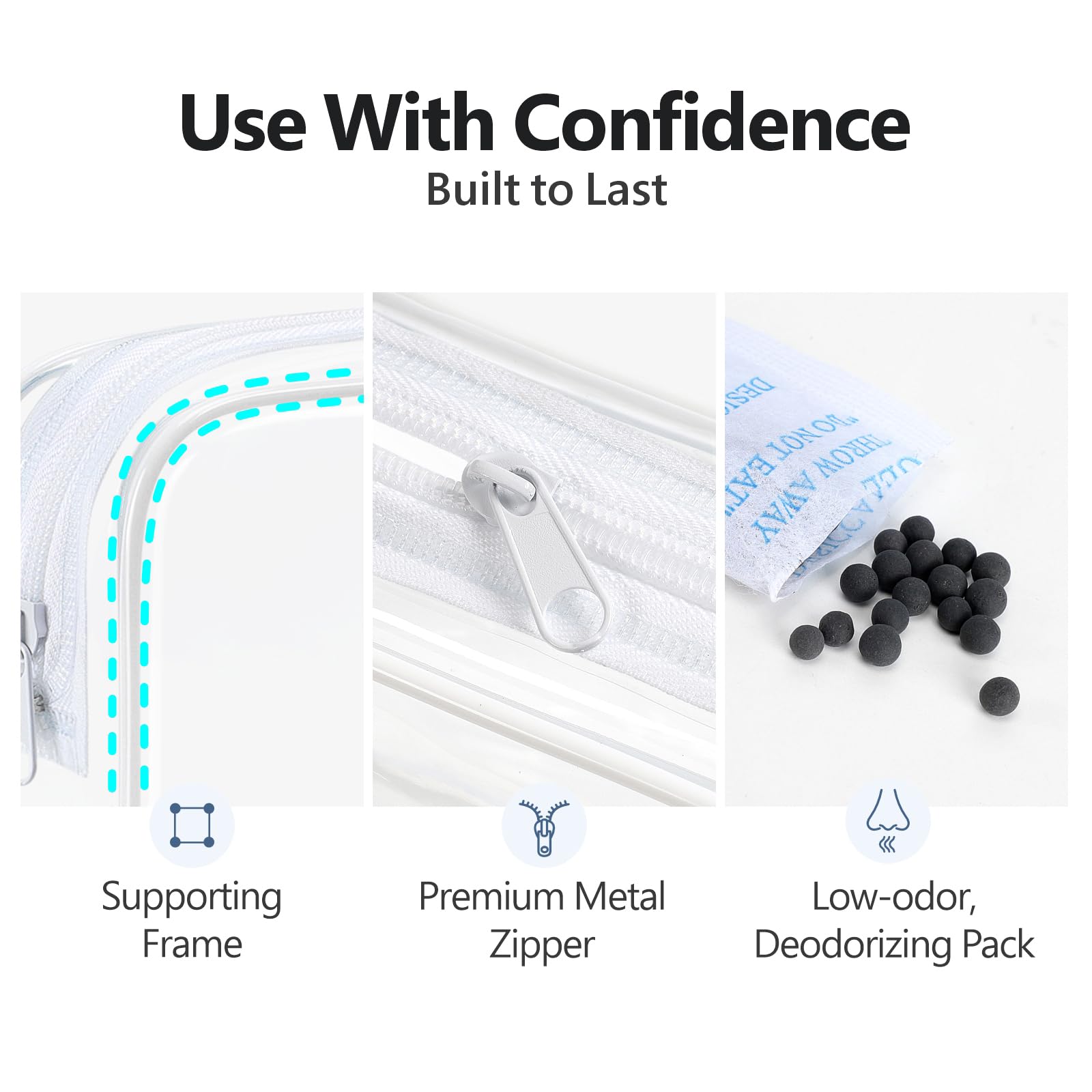 PACKISM deodorizing pouch inside helps minimize odors during travel.