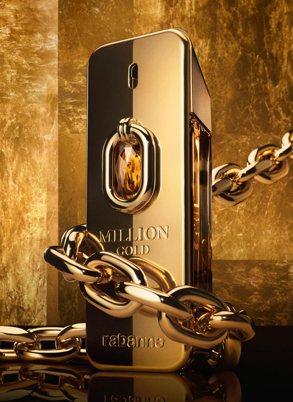 Paco Rabanne 1 Million Gold Elixir Intense 3.4 oz size tag highlights bottle scale.