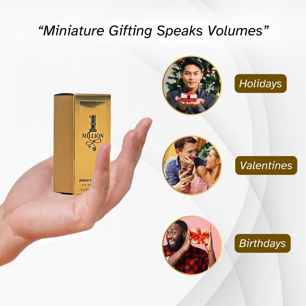 Paco Rabanne 1 Million mini label detail emphasizes brand craftsmanship.