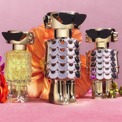 Paco Rabanne Fame EDP bottle side reveals elegant silhouette for date-night vibe.