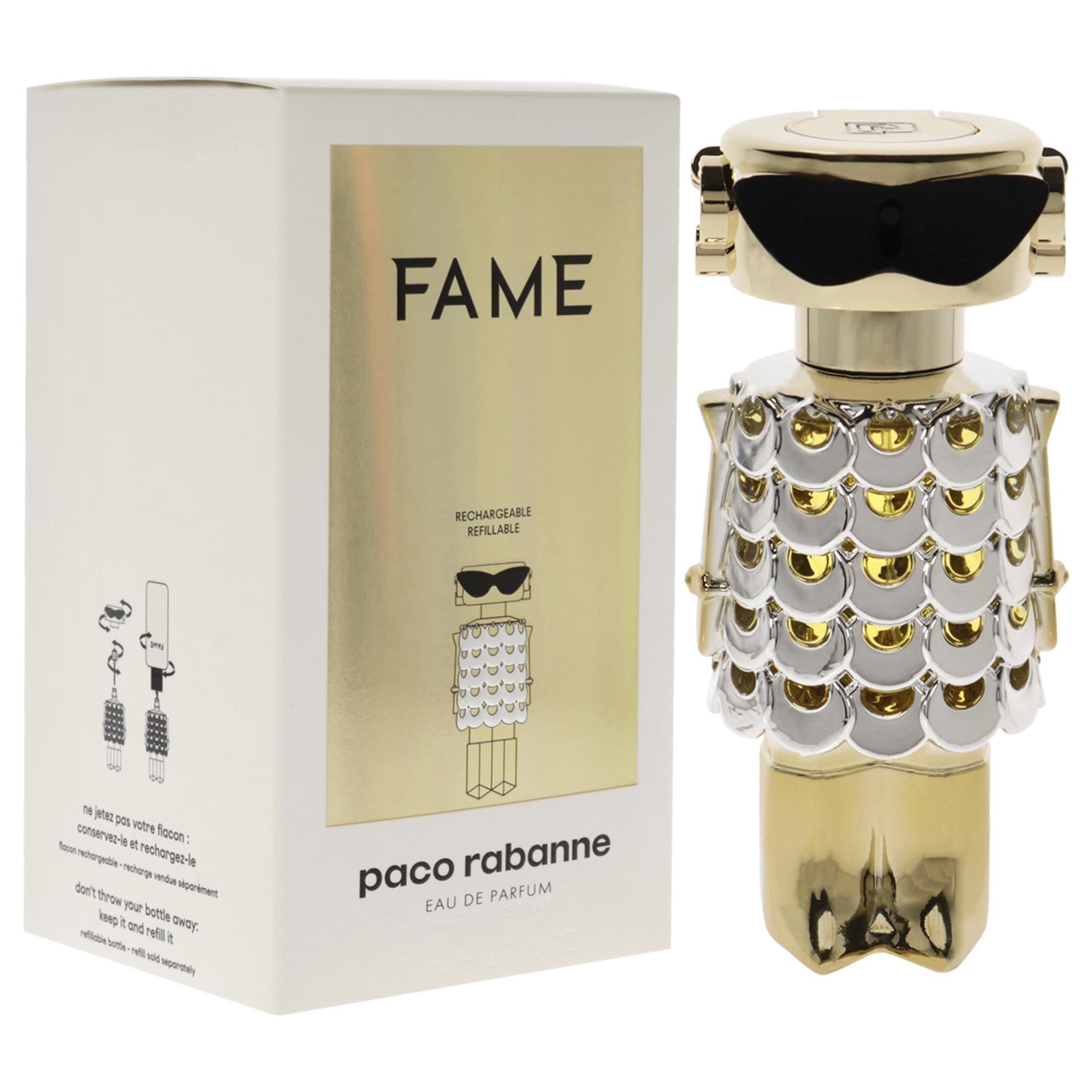 Paco Rabanne Fame EDP vanilla-sandalwood blend offers warm, lasting softness.