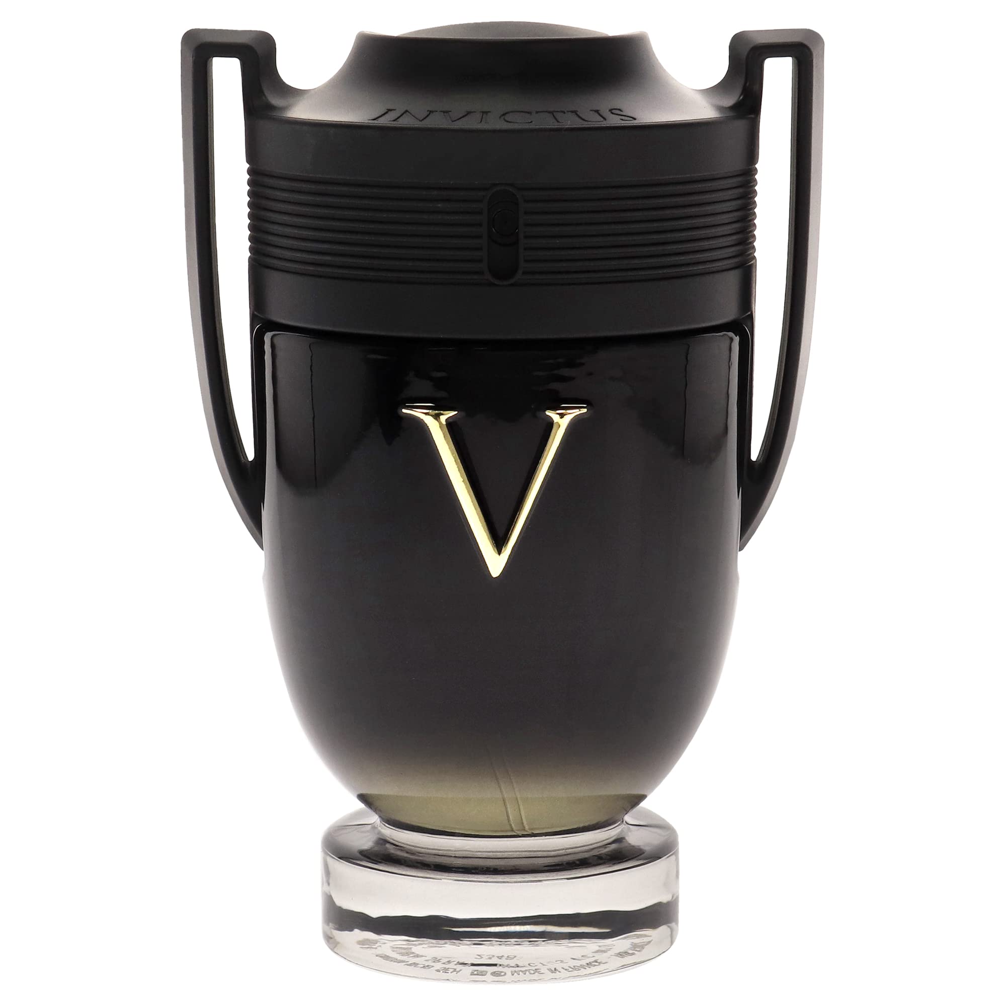 Paco Rabanne Invictus Victory amber-tinge bottle with radiant glow.