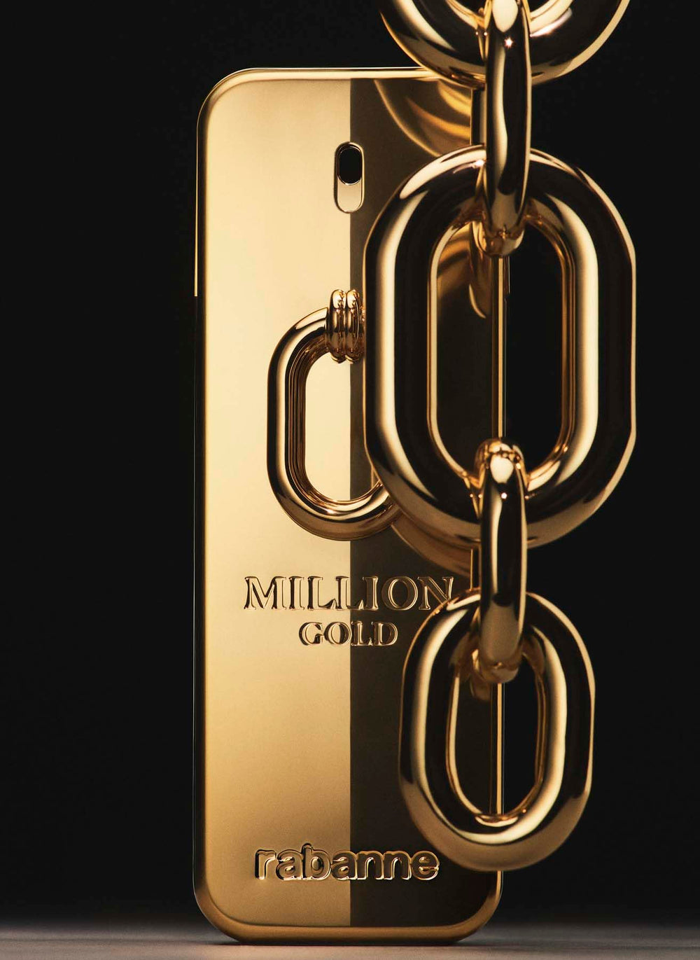 Paco Rabanne Million Gold Intense display stand conveys premium retail presence.