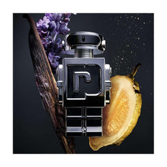 Paco Rabanne Phantom refill-cap close-up highlights refillable design and reduced waste.