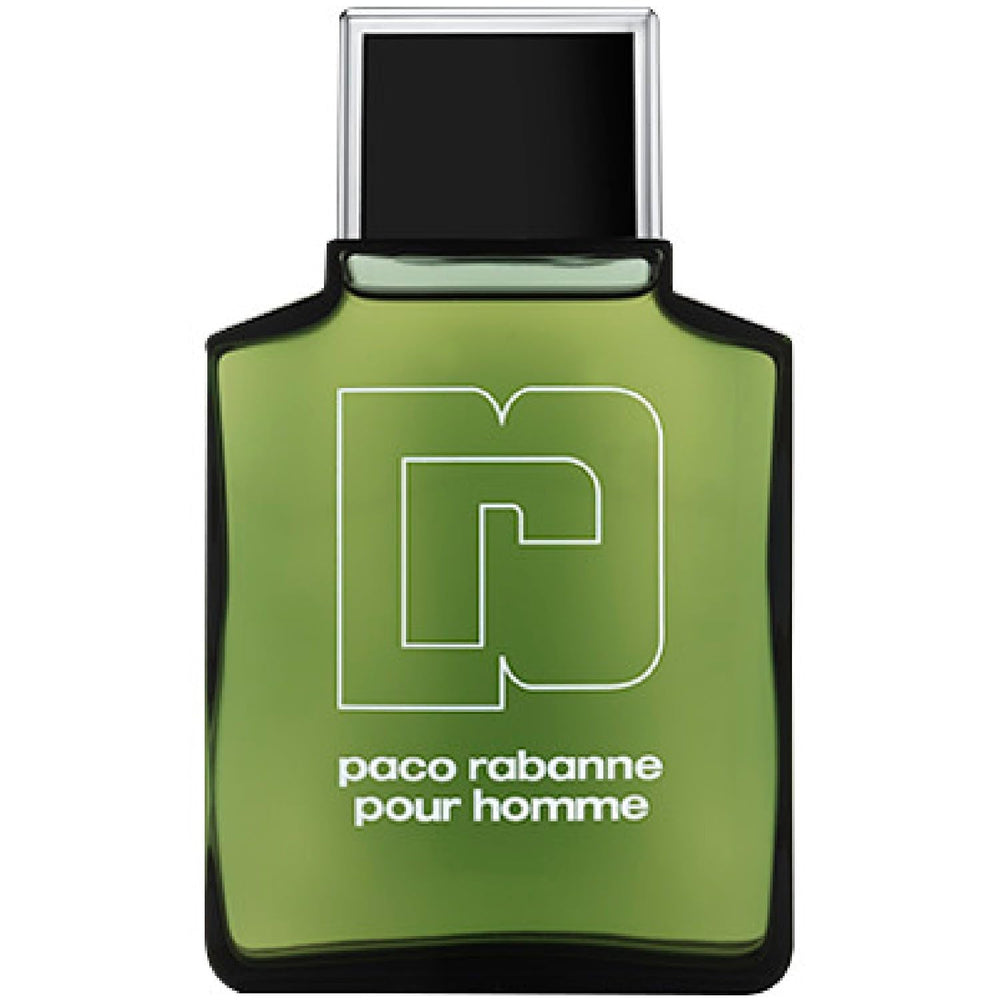 Paco Rabanne Pour Homme green glass bottle showcasing classic fragrance for everyday confidence