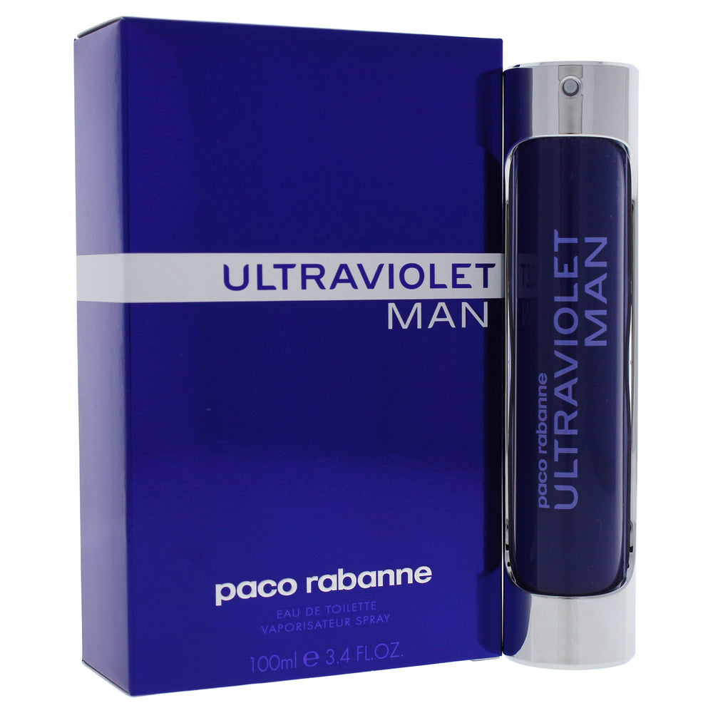 Paco Rabanne Ultraviolet for Men bottle front, sleek evening-ready design.