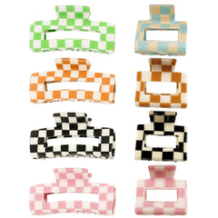 Paderison checkered rectangle Y2K clip pink-white secures hair while styling