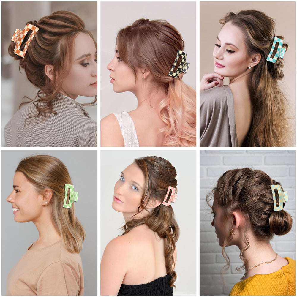 Paderison checkered rectangle Y2K clip worn in casual updo for daily wear