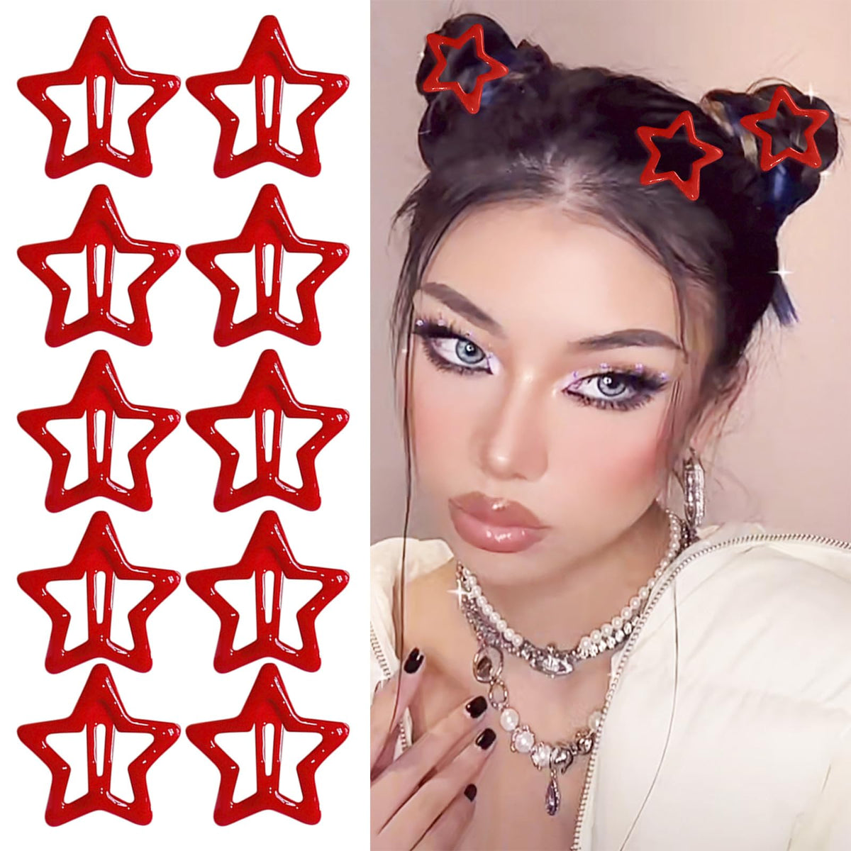 Paderison red star hair clip close-up showing glossy finish and secure grip.