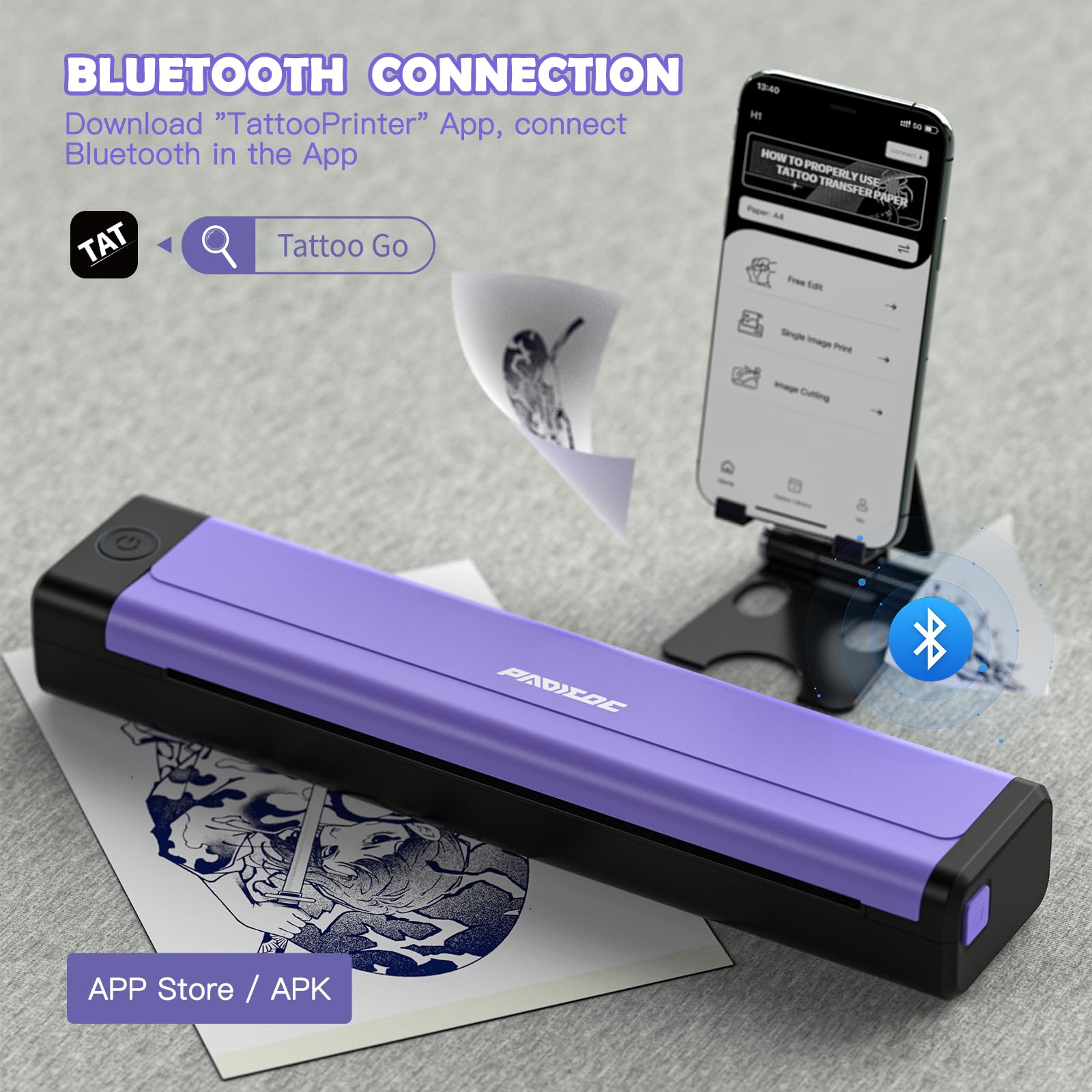 Padieoe tattoo stencil printer app editing screen enabling quick design tweaks