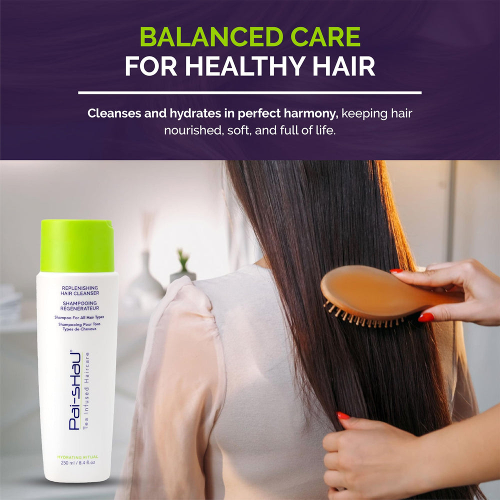 Pai-Shau scalp nourishment with tea complex for balanced moisture.