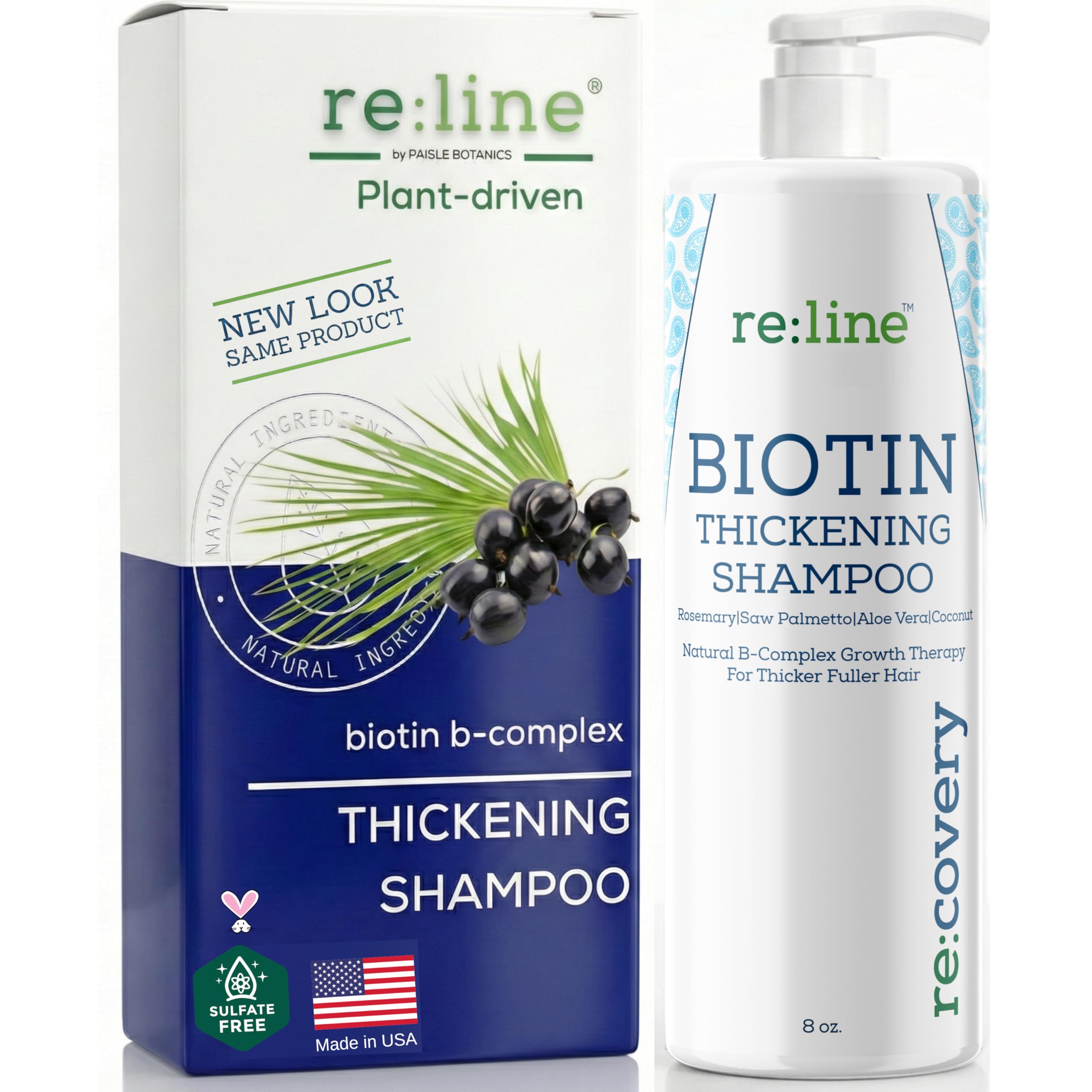 Paisle Botanics Biotin Thickening Shampoo bottle showcases a lightweight volumizing formula for fuller hair.