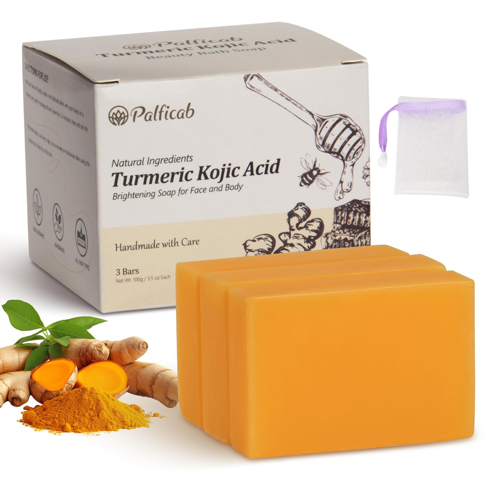 PALFICAB Kojic Acid Soap close-up with potential to brighten dark spots.