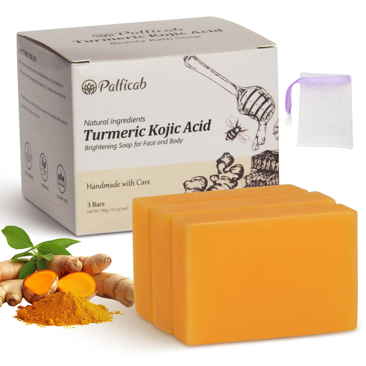 PALFICAB Kojic Acid Soap close-up with potential to brighten dark spots.