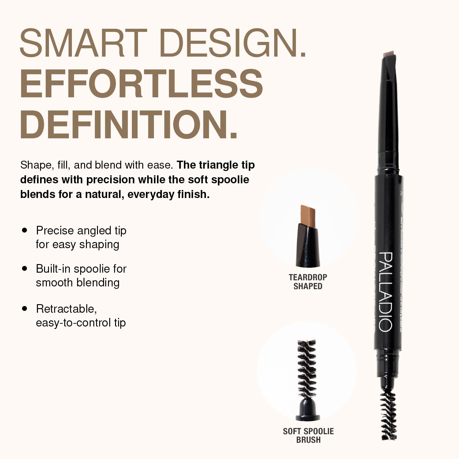 Palladio Brow Definer spoolie brush preps hairs and blends for a soft finish.