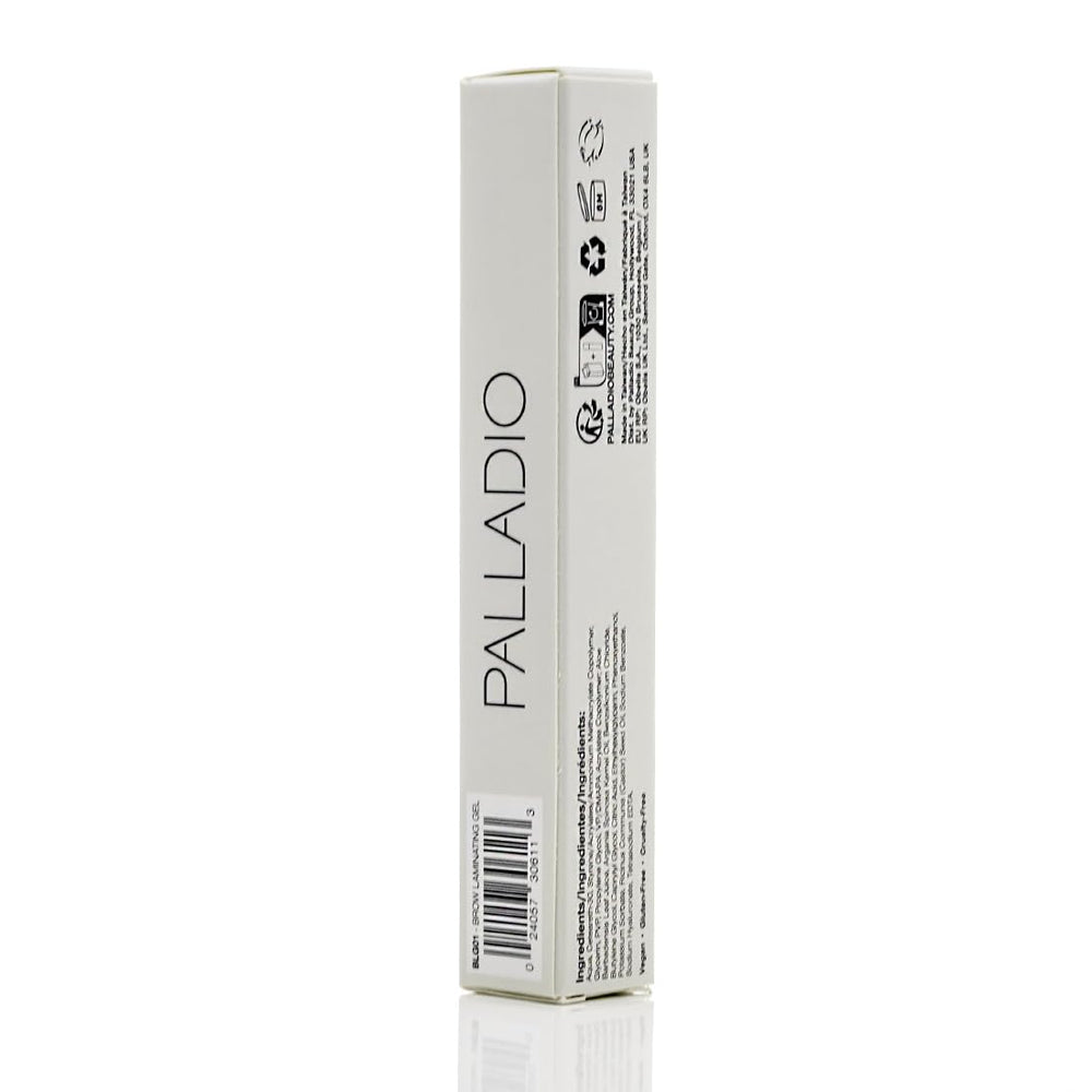 Palladio brow gel drying to a natural laminated finish without crunch.