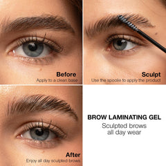 Palladio brow spoolie applying gel for precise, fluffy-to-sculpted brow definition.